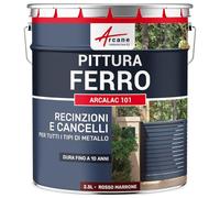 Pittura Metallo Ferro Antiruggine Esterno 2,5 L Rosso Bruno - RAL 3011 | Senza Primer, Applicabile su Ruggine, Resiste ai UV, Lavabile, Ferro, Acciaio, Ghisa, per Radiatori - Arcane Industries