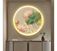 Pittura Murale 3D Con Luce LED, Sculture Da Parete, Arte Sospesa, Lampada Da Parete Moderna E Semplice A Nove Pesci, Decorazione Rotonda In Metallo Di Lusso Per L'ingresso(A,80cm)