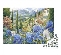 Pittura paesaggistica toscana Puzzle 1000 Pezzi Idea Regalo Uomo E Donna Paesaggio Toscana con fiori blu Giochi Educativo E Giocattoli Sfida Regalo Divertente Gioco Per Famiglie Für Erwachsene Und Ki