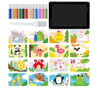 Pittura per bambini, arte per sbucciare e incollare, kit di pittura colorati per bambini, 1 vassoio, 1 pennello, 12 colori, 16 immagini di peeling e spolverare, strumento artistico per manuali