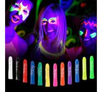 Pittura per il corpo al neon, Pittura per il corpo che illumina al buio, 12 pezzi di viso neon ruotabile per bambini adulti, bastoncini lavabili riutilizzabili per feste in maschera, festival d