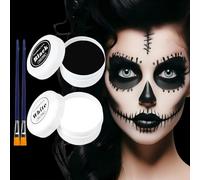 Pittura per il viso di Halloween, colore bianco e nero, kit di trucco per Halloween per bambini e adulti, trucco da clown zombie scheletro, per travestimenti, festival, 100 g
