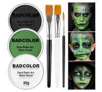 Pittura per il viso e il corpo bianca, nera e verde, con pennelli da pittura, set di trucco per Halloween, pittura facciale a base d'acqua, per bambini e adulti, per feste per strega, Shrek, alieno