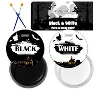 Pittura per il viso in bianco e nero, kit di trucco per il corpo | 2 vasetti da 20 g con 2 pennelli applicatori per trucco scheletro e gotico, feste in costume di Halloween