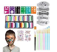 Pittura Per Il Viso - Kit Trucco da Corpo e Viso,Palette A 12 Griglie Con Pennelli Stencil Cristalli E Cosmetici Solubili In Acqua Per Ragazzi Ragazze Adolescenti Adulti E Studenti