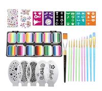 Pittura Per Il Viso | Set Con Stencil Per Pittura Facciale - Palette A 12 Griglie Con Pennelli Stencil Cristalli E Cosmetici Solubili In Acqua Per Ragazzi Ragazze Adolescenti Adulti E Studenti