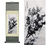 Pittura su Rotolo di Arte Cinese, Pergamene di Paesaggio, Pittura su Rotolo di Arte della Parete Cinese Rotolo Giapponese, Pittura su Rotolo di Seta Decorazione Murale Asiatica Quattro Sta, F2