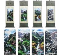 Pittura su Rotolo di Arte Cinese, Pergamene di Paesaggio, Pittura su Rotolo di Arte della Parete Cinese Rotolo Giapponese, Pittura su Rotolo di Seta Decorazione Murale Asiatica Quattro Sta, B5