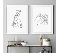 Pittura su tela Astratto Padre Figlia Disegno a tratteggio singolo Stampa Mani del bambino Poster in bianco e nero Regali per la famiglia Arte della parete di casa-50x70cm 2 pezzi Senza cornice