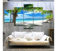 Pittura Su Tela Palme Spiaggia Maldive (Senza Cornice 200 X 100 Cm) 5 Pezzi Arte Murale Pittura Sfondi Poster Stampa Soggiorno Camera Da Letto Sala Da Pranzo Ufficio Camera Dei Bambini Home -4S0K+B3T