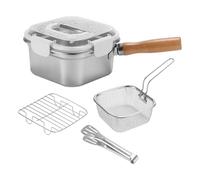 Pitycbo 4 Pezzi Pentola per Friggere Friggitrice Da Campeggio Padella Quadrata con E Vaporiera Robusta in Acciaio Adatta a Cucinare Pasta, Bianco