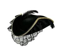 Pitycbo Cappello Pirata Buccaneer Accessorio Multipurpose Costume Tricorn Unisex con Rivestimento Elegante E Dettagli Vintage per Mascherate Adulti Feste, Nero