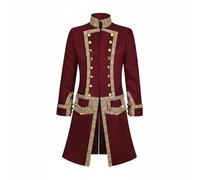 Pitycbo Men Uniform Colonial Coat Tailcoat Frock Bottoni Decorativi Tessuto Poliestere Adatto per Party Tematico Spettacolo Cosplay Storico Abbigliamento Uomo Raffinato, Rosso, L