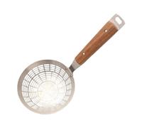 Pitycbo Schiumarola Mestolo Filtrante Cucchiaio Ragno in Acciaio Inox con Manico Protettivo in Legno Anti Calore Utensile da Chef Adatto per Scolare Gnocchi, Medio