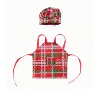 Pitycbo Set da Cuoco in Miniatura con Grembiule e Cappello Morbido Durevole per Collezionisti di Bambole, Decorazioni Mensola , Rosso+Verde Quadretti