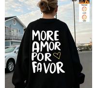 PIÙ AMORE PER FAVORE (Si prega di dare più amore) Felpa girocollo nera morbida e comoda con grafica a cuore, stampa cartoni animati, adatta per uso quotidiano o tempo libero, primavera/autunno Felpa n