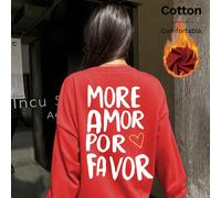 PIÙ AMORE PER FAVORE (Si prega di dare più amore) Felpa girocollo nera morbida e comoda con grafica a cuore, stampa cartoni animati, adatta per uso quotidiano o tempo libero, primavera/autunno Felpa n