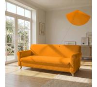 PIU BELLO Copridivano Bielastico Elasticizzato con Braccioli Sagomati - Copri Divano 4 Posti Estensibile 220-270 cm, Salvapoltrona Antimacchia, Lavabile in Lavatrice, Tessuto Premium - ARANCIO