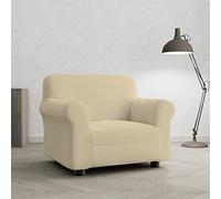 PIU BELLO Copripoltrona Bielastico Elasticizzato con Braccioli Sagomati - Copri Poltrona 1 Posto Estensibile 70-110 cm, Salvapoltrona Antimacchia, Lavabile in Lavatrice, Tessuto Premium - PANNA