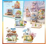 Più di 3000 pezzi di nuove scene da strada tematiche animali creative, negozio di animali domestici con gatti carini, negozio di frutta, caffè, negozio di caramelle, cibo delizioso, figure adorabili,