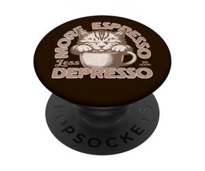 Più espresso meno depressione gatto con tazza di caffè PopSockets PopGrip Adesivo