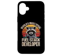 Più Feral Full Stack Developer Divertente Raccoon Coder Dev Uomini Custodia per iPhone 16 Plus