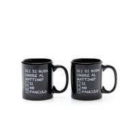 Più Forty +40 Set 2 Tazzine 12 Cl Ceramica Stampa "Sei di Buon Umore..." Nero