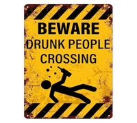 PIUHRKLEVD Beware Drunk People Crossing Funny Bar Tin Sign 12x8 Inch