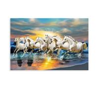 PIUHRKLEVD Galloping Horses Wall-Art - Seven Lucky Running Wild for Bedroom, Office, Man Cave Decor(Framed,08x12inch(20x30cm))