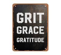 PIUHRKLEVD Grit Grace Gratitude Metal Sign Rustic Vintage Style Inspirational Wall-Art for Home Office Gym Decor 8 X 12 in