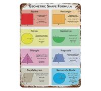 PIUHRKLEVD High School Math Poster Geometry Formula Sheet Educational Metal Tin Sign Vintage Style Classroom Wall-Art Chart 8 X 12 in