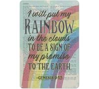 PIUHRKLEVD I Will Put My Rainbow in The Clouds As A Sign of Commitment Distressed Metal Faith Inspired Art for Home 8 X 12 in