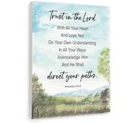 PIUHRKLEVD Inspirational Wall-Art Trust in The Lord Scripture Quote Proverbs 3 5 6 Canvas Print for Home Office Religious Decor(Unframed,12x18inch(30x45cm))