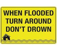 PIUHRKLEVD UV Protected Reflective Aluminum Sign When Flooded Turn Around Don't Drown Weatherproof Fade Resistant Outdoor Wall Plaque 8 X 12 in