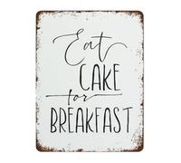 PIUHRKLEVD Vintage Metal Tin Sign Eat Cake For Breakfast Funny Kitchen Humor for Dining Room Bakery Cafe Wall Decor Retro Style 8 X 12 inch