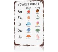 PIUHRKLEVD Vowels Poster Alternative Aluminum Sign 8 X 12 in | Lightweight yet design includes hanging hardware makes a practical teaching aid for early literacy