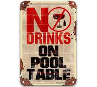 PIUHRKLEVD Warning No Drinks On Pool Table Vintage Tin Sign 8 X 12 in