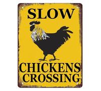 PIUHRKLEVD Watch For Slow Chickens Crossing Metal Sign 12x8 Inch
