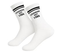 PIujsym Set regalo per 40 compleanno, da uomo, leggendario dal 1986, calzini e portachiavi e sacchetti regalo, divertente per 40 anni, in cotone, EU 38-45