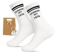 PIujsym Set regalo per 50° compleanno, da uomo, leggendario dal 1976, calzini (Eu 38-45) e portachiavi, con sacchetto regalo, regalo divertente per 50° compleanno, uomo 50° compleanno