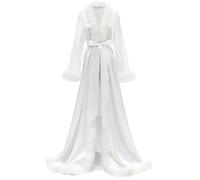 Piuma Blush Kimono Robe Boudoir Matrimonio Lunghezza pavimento Maxi Vestaglia Vestaglie Sposa per essere addio al nubilato Macchia Lingerie di seta