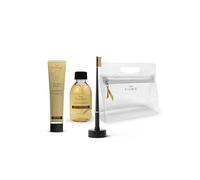 Piuma Care Set Regalo Cura Orale con Acido Ialuronico e Oro 24k, Nero - Dentifricio Sbiancante e Spazzolino Denti Bianchi con Setole Attive, Supporto Calendario, Pochette Elegante - Design Italiano