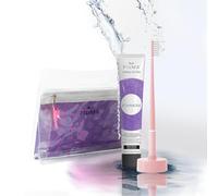 Piuma Care Set Regalo Cura Orale con Echinacea, Rosa - Dentifricio Sbiancante e Spazzolino Denti Bianchi con Setole Attive, Supporto Calendario e Pochette Elegante - Design Italiano