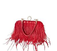 Piuma Clutch Struzzo Portafoglio con piume alla moda, pochette da donna, diamanti, anelli for nocche, for cena, festa, matrimonio, lusso, chic(Red)