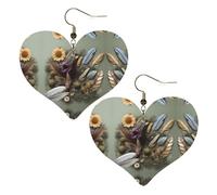 Piuma fiore stampe eleganti orecchini a forma di cuore leggeri accessori da donna perfetti per feste e San Valentino.