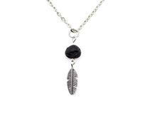 Piuma Nappa Nera Pietra lavica Perline Fai da Te aromaterapia Olio Essenziale Profumo Diffr Collana Pendente Gioielli Donne, Argento Practical Treatment