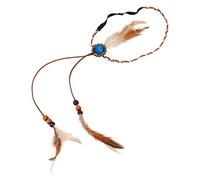 Piuma Perline Nappa Fascia Turchese Principessa Testa Catena Gioielli per Donne e Ragazze Natale Stile Bohémien per Festa a Tema da Donna Feather Headband Marrone