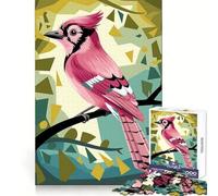 Piumaggio di uccello rosa in una foresta geometrica Puzzle per adolescenti 1000 pezzi Wise Think Toy Gentle Leisure Tight Cut Lista dei desideri di Babbo Natale (38x26cm)