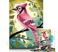 Piumaggio di uccello rosa in una foresta geometrica Puzzle per adolescenti 1000 pezzi Wise Think Toy Gentle Leisure Tight Cut Lista dei desideri di Babbo Natale (38x26cm)