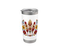 Piume Boho Floreali Motivi Folk Ornamentale Tribale Western Bicchiere termico in acciaio inox doppia parete